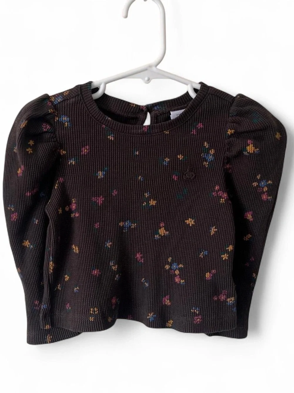 18-24M Girls GAP 2 Piece Set Long Sleeve & Pants Brown Ditsy Floral Waffle Knit